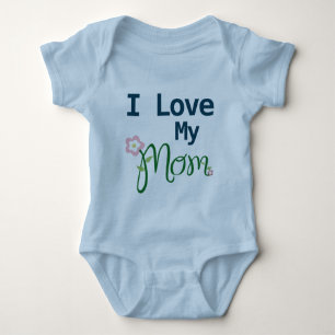 Cute I Love My Mom Baby Boy Blue Baby Bodysuit