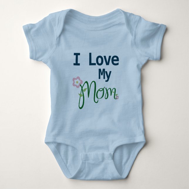 Cute I Love My Mom Baby Boy Blue Baby Bodysuit (Front)