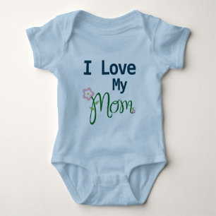 Cute I Love My Mom Baby Boy Blue Bodysuit