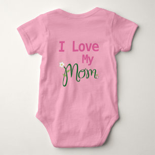 Cute I Love My Mom Baby Girl Pink Baby Bodysuit
