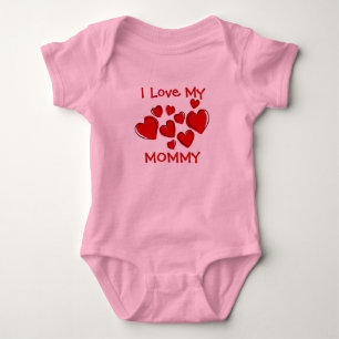 Cute I Love My Mommy Daddy Red Hearts New Mother Baby Bodysuit