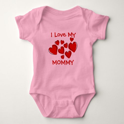 Cute I Love My Mommy Daddy Red Hearts New Mother Baby Bodysuit