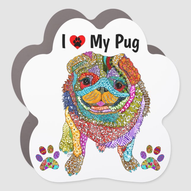 Cute I Love My Pug Car Magnet (Front)