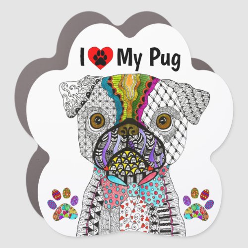 Cute I Love My Pug Car Magnet