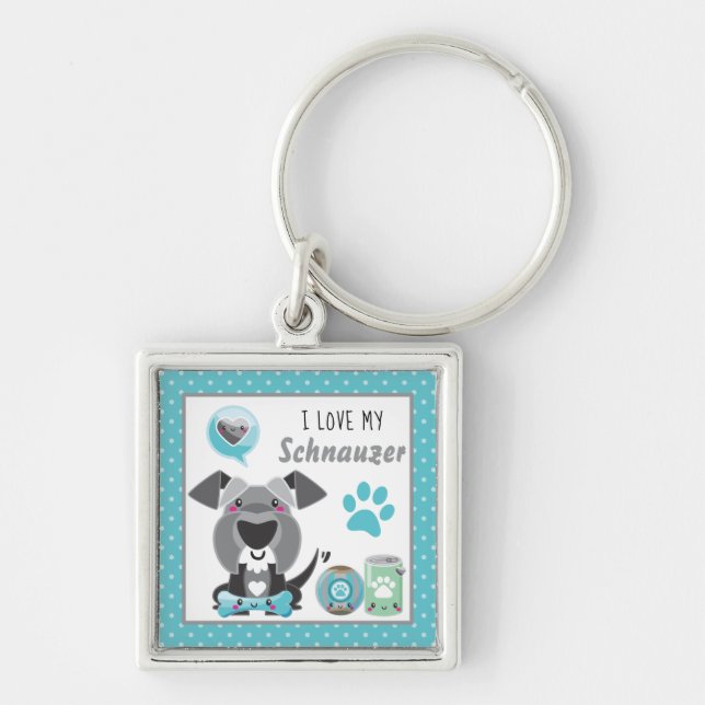 Cute I love my Schnauzer pet  Keychain (Front)