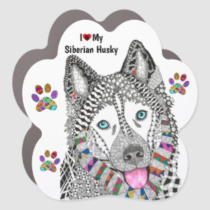 Cute I Love My Siberian Husky Car Magnet