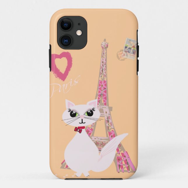Cute I Love Paris cat Case-Mate iPhone Case (Back)