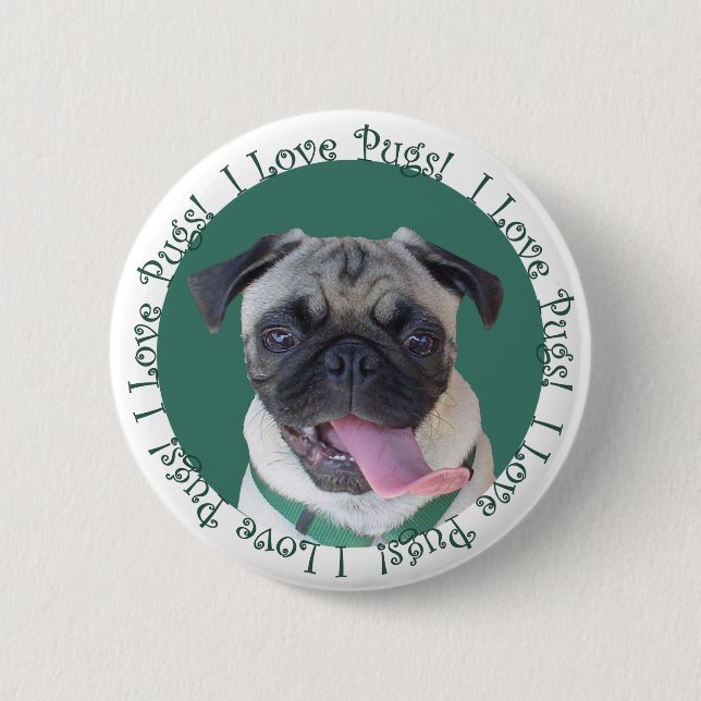 Cute I Love Pugs Button (Front)