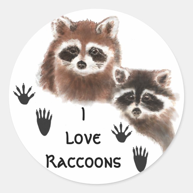 Cute, I love  Raccoon , Animal Nature Quote Classic Round Sticker (Front)
