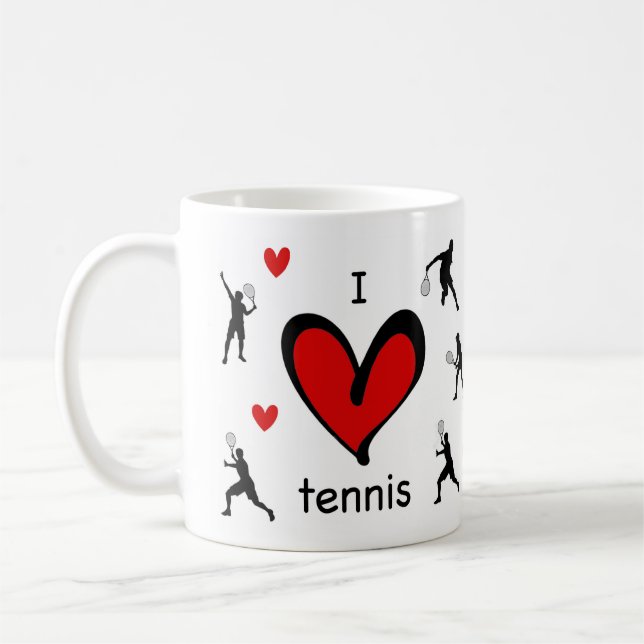 Cute I Love Tennis Patterned Coffee Mug (Left)