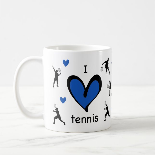 Cute I Love Tennis Patterned Coffee Mug (Left)