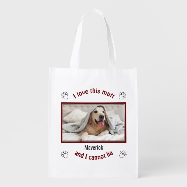 Cute I LOVE THIS MUTT | Personalized Dog Lover Grocery Bag (Front)