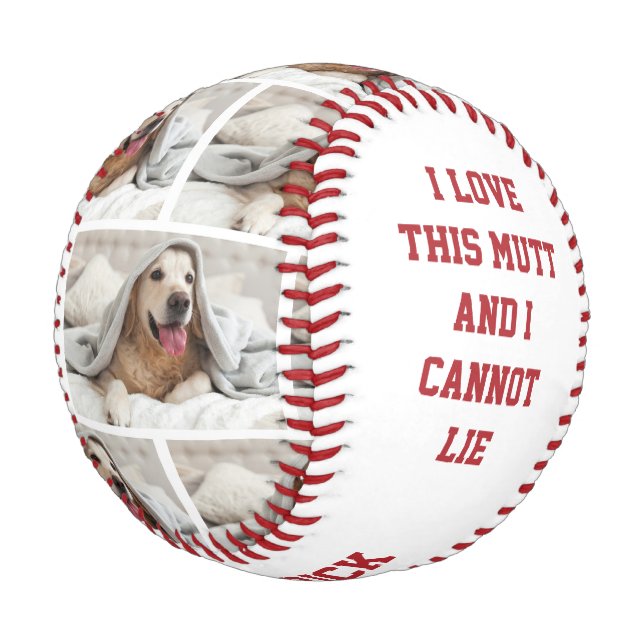 Cute I LOVE THIS MUTT | Personalized PHOTO Baseball (Angled)