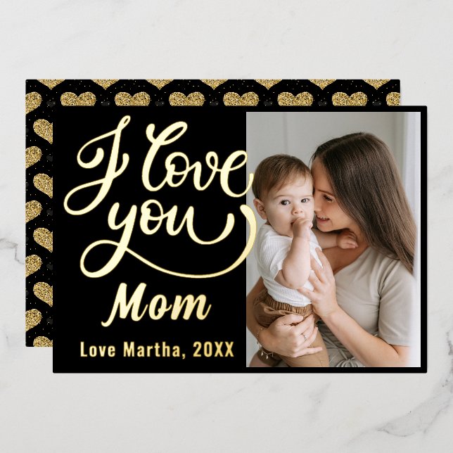 Cute I love u Mom Mother's Day Photo  Foil Holiday Card (Front/Back)