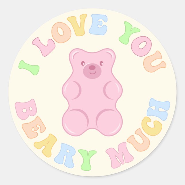 Cute I Love You Beary Much Classic Round Sticker (Front)