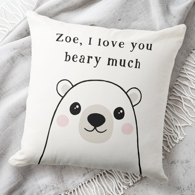 Cute I love you beary much polar bear custom name Throw Pillow (Cute I love you beary much polar bear custom name Throw Pillow)