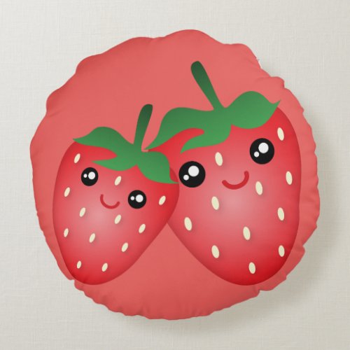 Cute I Love You Berry Much Kawaii Strawberry Fruit Round Pillow