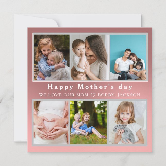 Cute I LOVE YOU MOM Happy Mother Day Photo Collage Holiday Card (Front)
