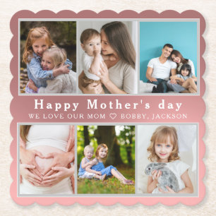 Cute I LOVE YOU MOM Happy Mother Day Photo Collage Paper Coaster