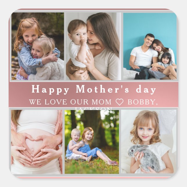 Cute I LOVE YOU MOM Happy Mother Day Photo Collage Square Sticker (Front)