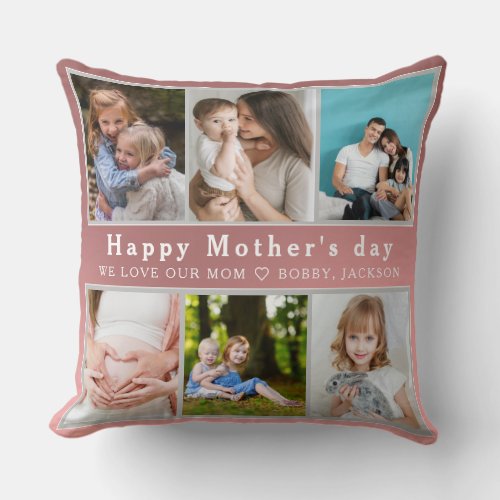 Cute I LOVE YOU MOM Happy Mother Day Photo Collage Throw Pillow