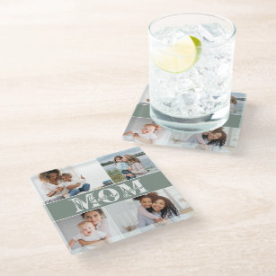 Cute I LOVE YOU MOM Mother's Day Photo Glass Coaster