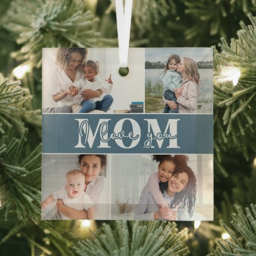 Cute I LOVE YOU MOM Mothers Day Photo Glass Ornament