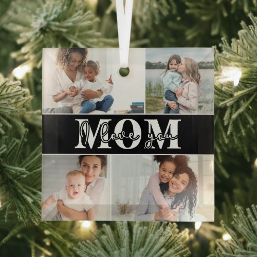 Cute I LOVE YOU MOM Mothers Day Photo Glass Ornament