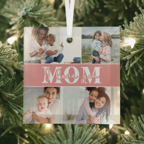 Cute I LOVE YOU MOM Mothers Day Photo Glass Ornament