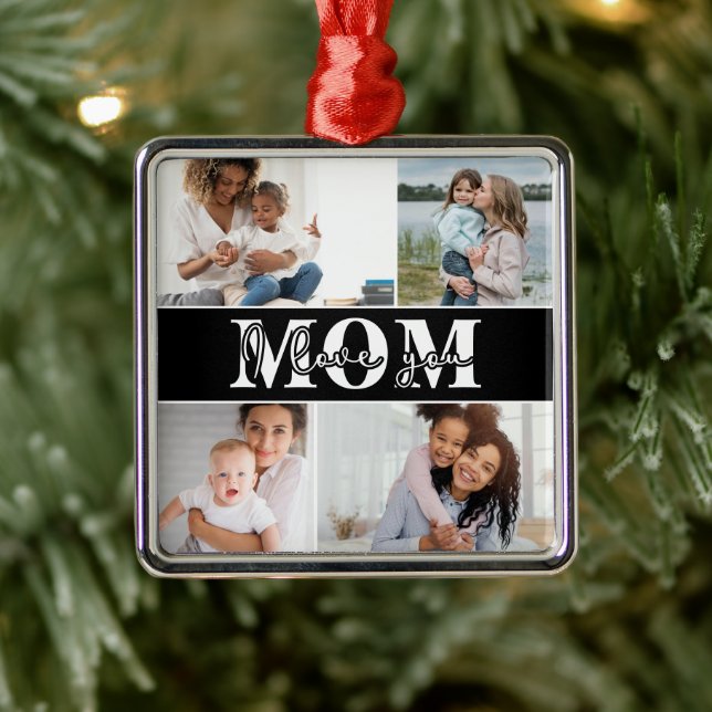 Cute I LOVE YOU MOM Mother's Day Photo Metal Metal Ornament (Tree)
