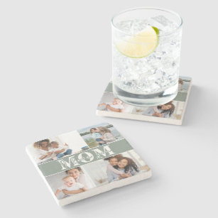 Cute I LOVE YOU MOM Mother's Day Photo Stone Coaster