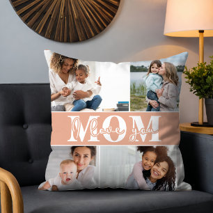 Cute I LOVE YOU MOM Mother's Day Photo Throw Pillo Throw Pillow