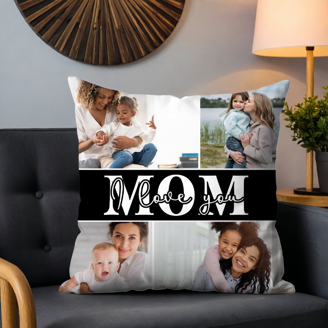 Cute I LOVE YOU MOM Mother's Day Photo Throw Pillow (Creator Uploaded)