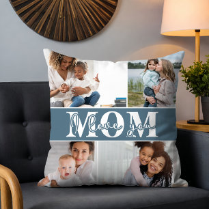 Cute I LOVE YOU MOM Mother's Day Photo Throw Pillow