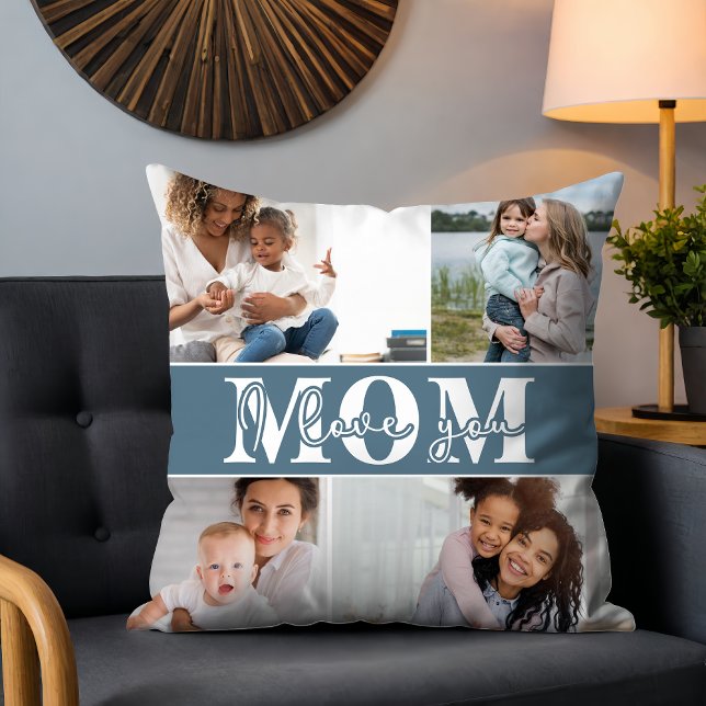 Cute I LOVE YOU MOM Mother's Day Photo Throw Pillow (Creator Uploaded)