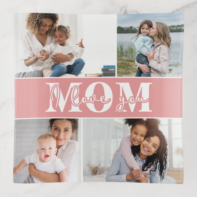 Cute I LOVE YOU MOM Mother's Day Photo Trinket Tray (Front)