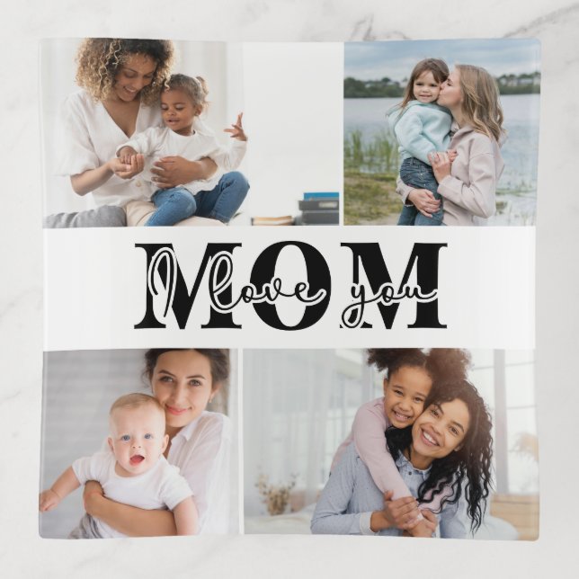 Cute I LOVE YOU MOM Mother's Day Photo Trinket Tray (Front)
