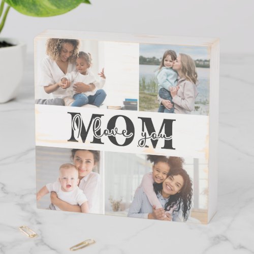 Cute I LOVE YOU MOM Mothers Day Photo Wooden Box Sign