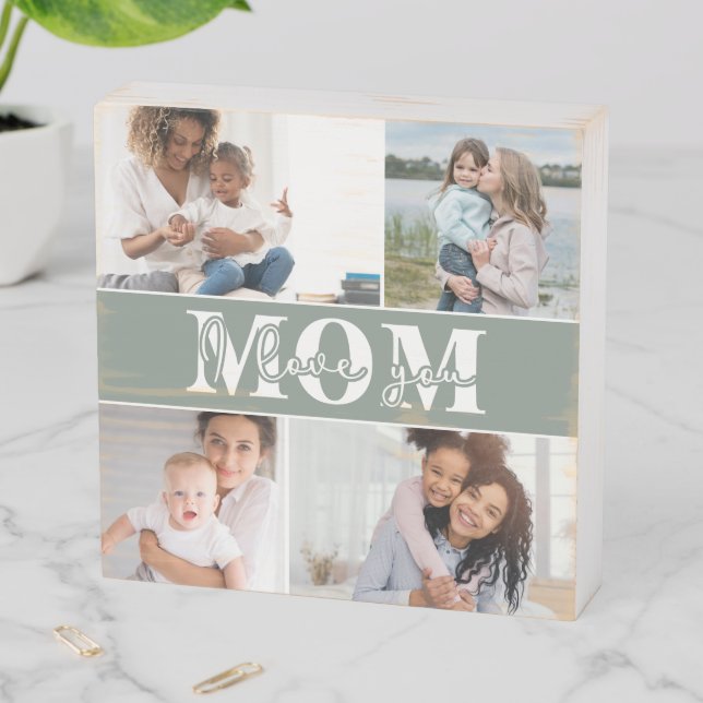 Cute I LOVE YOU MOM Mother's Day Photo Wooden Box Sign (In Situ Horizontal)