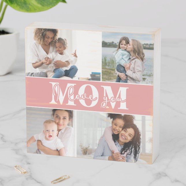 Cute I LOVE YOU MOM Mother's Day Photo Wooden Box Sign (In Situ Horizontal)