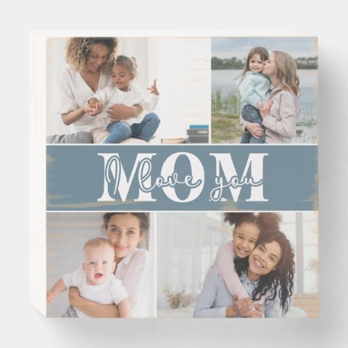 Cute I LOVE YOU MOM Mothers Day Photo Wooden Box Sign