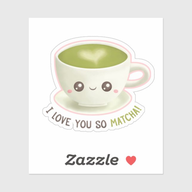 Cute I Love You So Matcha Latte Puns Sticker (Sheet)