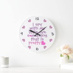Cute *I Spy* Pink and Purple  Large Clock