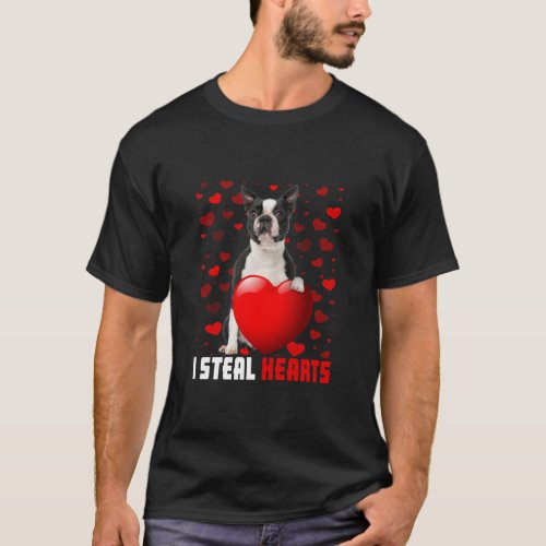 Cute I Steal Hearts Boston Terrier Dog Heart Valen T_Shirt