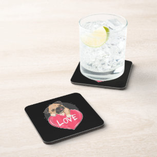 Cute I Steal Hearts Pug Valentine Day Gift Beverage Coaster