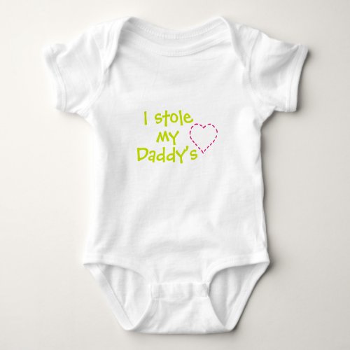 Cute  I Stole My Daddys Heart  Pink and Green Baby Bodysuit
