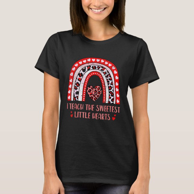 Cute I Teach The Sweetest Hearts Rainbow Teacher V T-Shirt (Front)