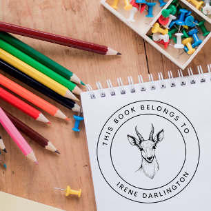 Cute Ibex Baby This Book Belongs To Kid's Name Rubber Stamp