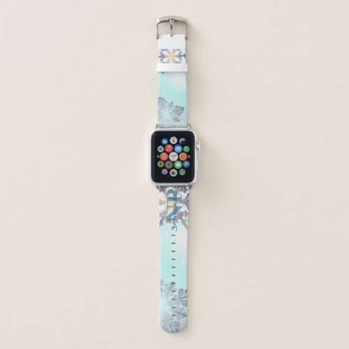 Cute Ice Blue Snowflake Personalized Name NP Nurse Apple Watch Band