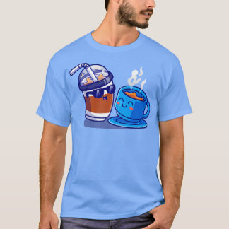 Cute Ice Coffee With Hot Coffee Cartoon T-Shirt